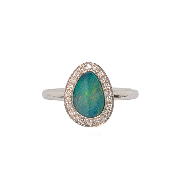 1ct Boulder Opal Ring in 14K White Gold with Natural Diamond Accents - Picture 1 of 8